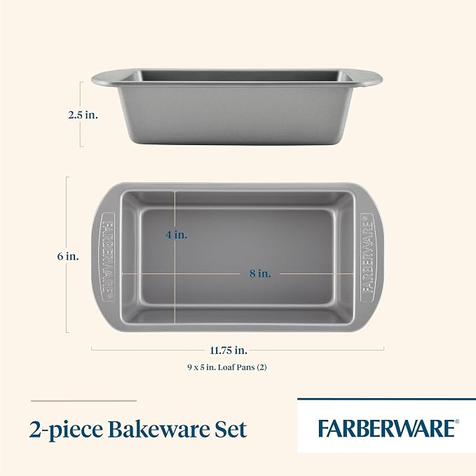 Farberware Nonstick Bakeware Bread Pan and Meat Loaf Pan Set, 2-Piece, Gray