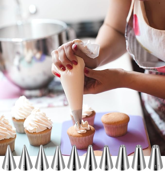10Pcs Round Piping Tip, 10 Sizes Stainless Steel Wilton Piping Tips for Cookies, Professional Cake Decorating Tools for Frosting, Icing & Russian Pastry