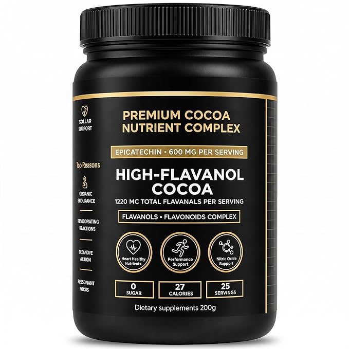 High Flavanol Cocoa Powder, 1200mg Flavanols & Flavonoids per Serving, 10X Concentrated Cocoa Extract with 600mg Epicatechin, Unsweetened Organic Cocoa Powder for Baking, Premium Dark Cocoa Nutrition
