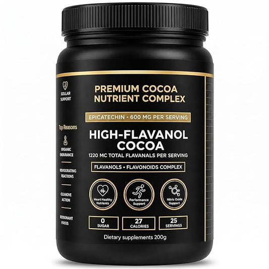 High Flavanol Cocoa Powder, 1200mg Flavanols & Flavonoids per Serving, 10X Concentrated Cocoa Extract with 600mg Epicatechin, Unsweetened Organic Cocoa Powder for Baking, Premium Dark Cocoa Nutrition