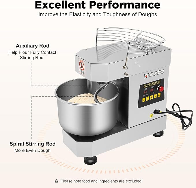 Commercial Food Mixer, 750W Electric Dough Mixer Stand Mixer 12QT 2 Speed Pizza Bakery Mixer Electric Intelligent Mixer Kneading Machine Flour Mixer for Bread Pizza Cream Eggs Whipping
