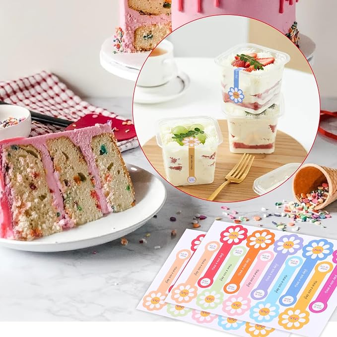 Beyonday 300pcs Handmade Lollipop Baking Stickers for Cake Box/Tins/Jars/Coffee Cups/Bottles, Long Label Flower Sealing Bakery Stickers for Gift Wrapping Self-Adhesive Tamper Evident Seal Labels