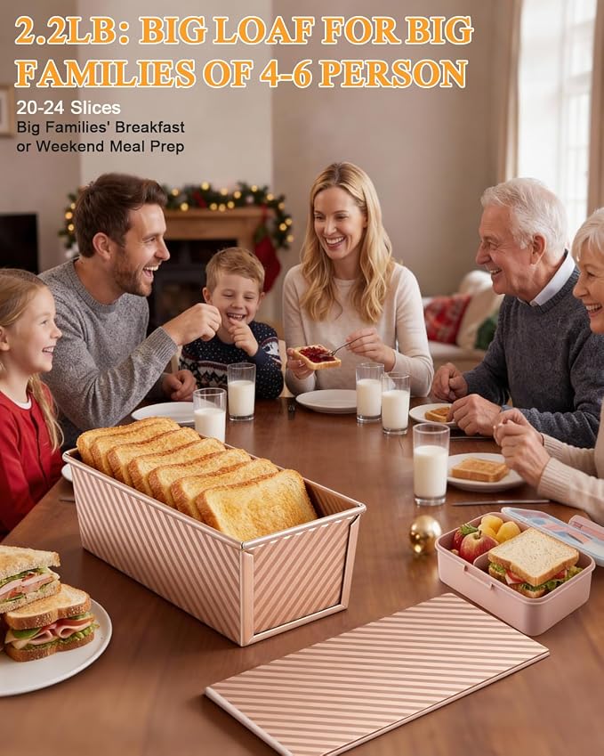 2 Pack Pullman Loaf Pan with Lid: 2.2 LB & 1 LB (13x4 & 9x4 inch) Sandwich Bread Loaf Pan for Homemade Sourdough Bread - Nonstick Carbon Steel Corrugated Toast Box Mold for Baking Bakeware