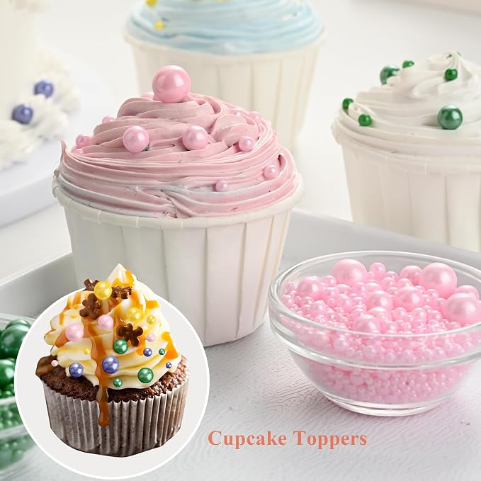 Homankit Edible Pearl Sprinkles for Baking, Purple Yellow Green and Pink Sugar Pearls Cake Decorations for Cupcake Toppers Cookie Decorating Birthday Party Wedding Mardi Gras Christmas Supplies