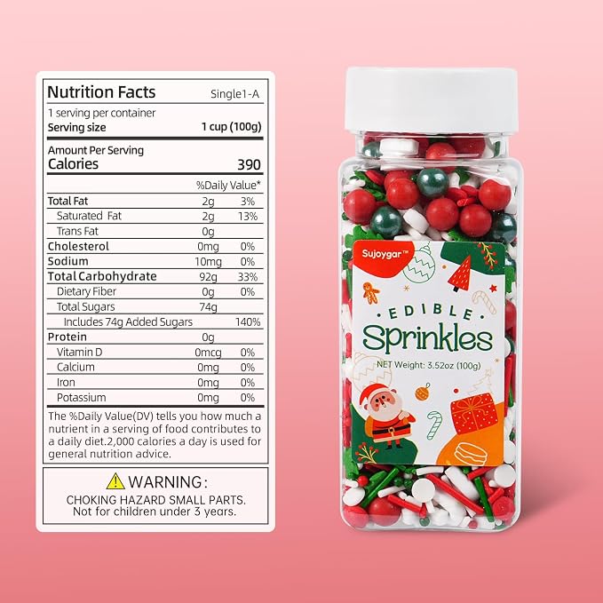 Sujoygar Christmas Cake Sprinkles, 3.52oz Edible Santa Claus Christmas Sprinkles for Cake Decorating Cupcake Toppers Baking Cookie Ice Cream Dount Chocolate
