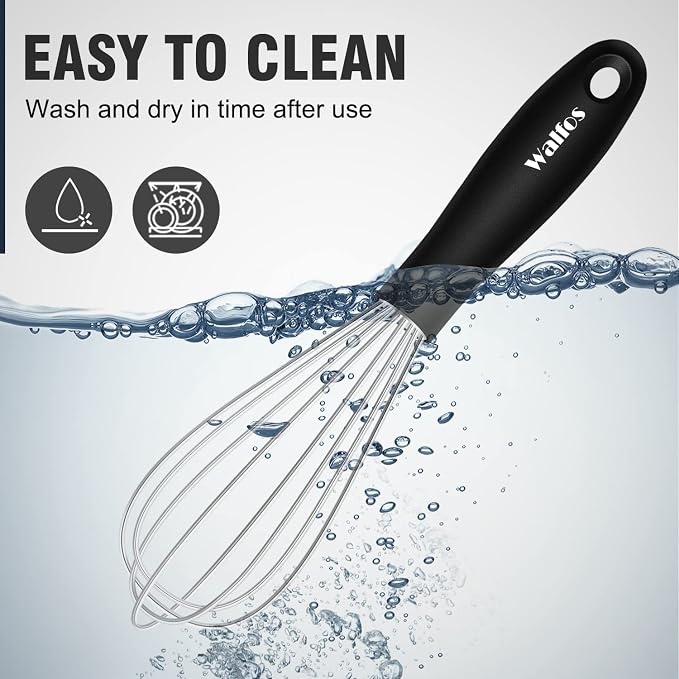 Walfos Mini Stainless Steel Whisk for Cooking - Heat Resistant Kitchen Whisks for Non-stick Cookware, Balloon Egg Beater Perfect for Blending, Whisking, Beating, Frothing & Stirring, 5+7in/12+17cm