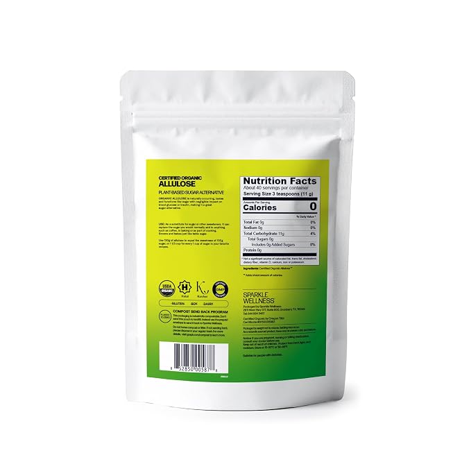 Sparkle Wellness Organic Allulose (3lbs Pack) | A plant-based sugar alternative with zero glycemic impact | Keto-Friendly, Non-Glycemic, Plant-Based Sugar Substitute for Baking, Coffee, Cooking & Drinks