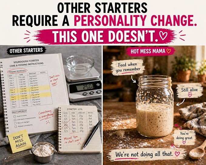 Hot Mess Mama Sourdough Starter Culture – Dehydrated Wild Yeast Sourdough Bread Starter for Homemade Artisan Bread Baking, Live Active Cultures, Unbleached Flour, Reusable Baking Culture