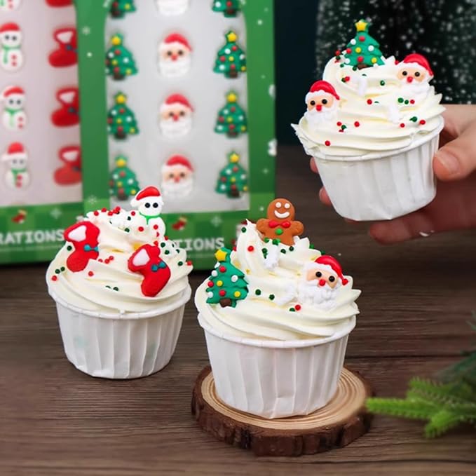 Sentovac 8 Pcs Christmas Gingerbread Man Icing Cake Decoration Edible Sprinkles DIY Candy Dessert For Cookie Cake Cupcake Topper Icing Frosting Vanlentine Halloween Christmas Decoration Supplies