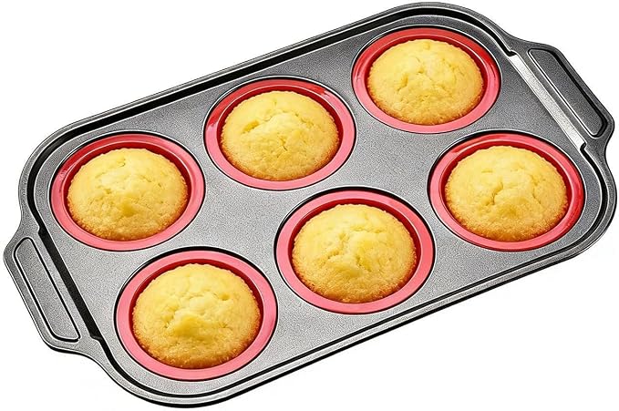 Silicone Muffin Pans - Easy Release Reusable, Cupcake Baking Tray, Donut Mold Set, Oven Air Fryer Pan With Nons Stick Flexible Design | Silicone Muffin Pans For Breakfast Cooking Dessert Treat Cupcake