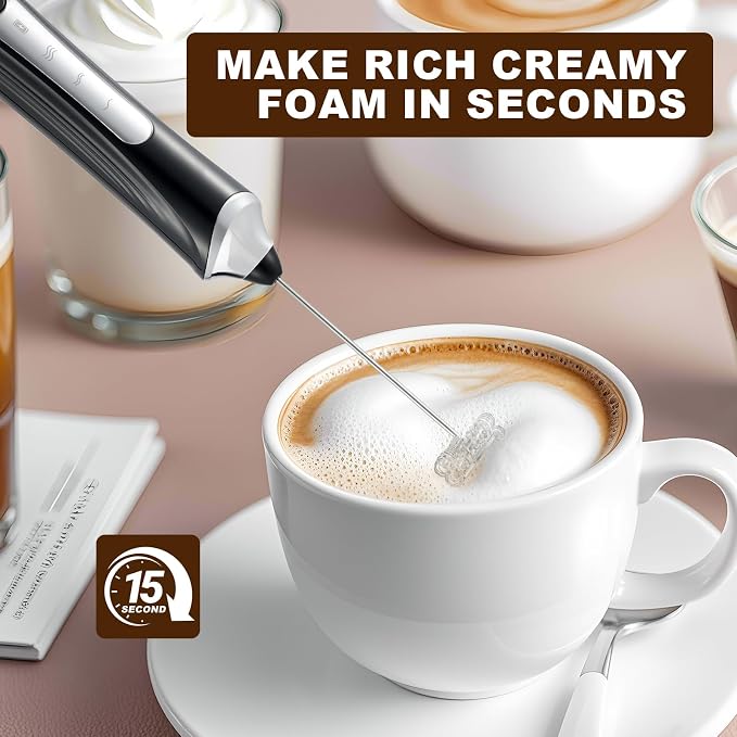 Handheld Electric Milk Frother with 3 Heads, Coffee Whisk Foam Mixer with USB Rechargeable 3 Speeds, Foam Maker Blender for Latte, Cappuccino, Hot Chocolate, Egg (Type 6)
