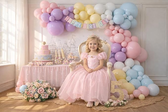 Pastel Princess Balloon Arch Garland kit for Macaron Balloon for Girls Spring Once Upon a Time Princess Castle Birthday Baby Shower Birthday Party Decorations (Pastel)