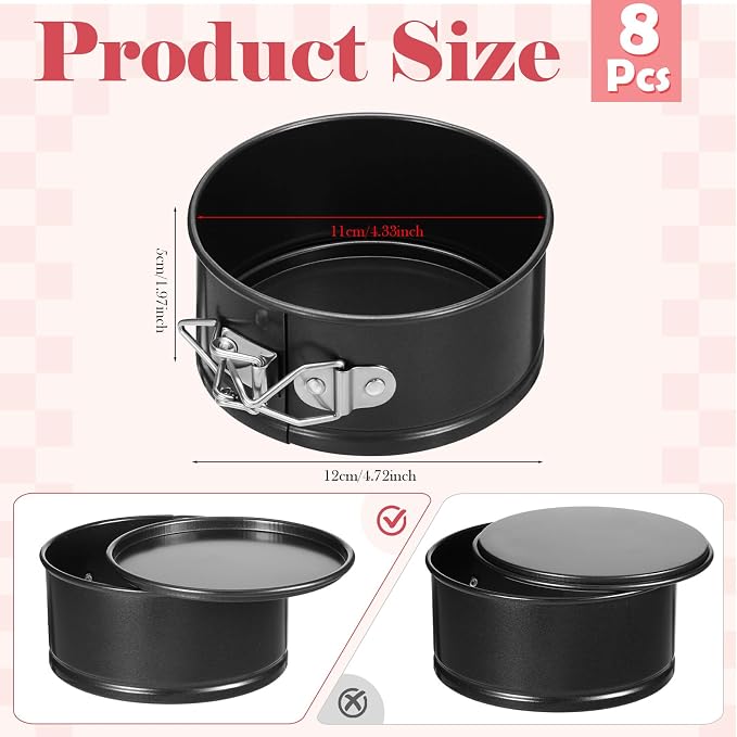 8Pcs Springform Pans Nonstick, 4.7 Inch Stainless Steel Springform Cake Pan with Removable Bottom Round Mini Cheesecake Mold for Cakes, Cheesecakes, Pizzas and Quiches