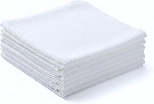 Flour Sack Shop Towels, White Cotton Cleaning Towels 14" x 12", Pack of 6 Reusable Absorbent Towels for Garage, Automotive, Workshop, Kitchen Cleaning, Polishing, Dusting & Multi-Purpose Use