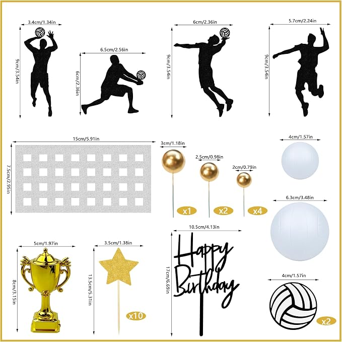28PCS Volleyball Cake Decorations Volleyball Cake Topper Sports Ball Cake Toppers Baby Shower Birthday Party Supplies