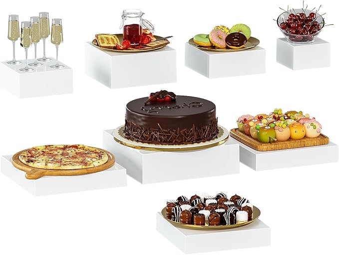 8 Pcs White Acrylic Boxes for Display as Buffet Risers and Stands, Food Risers for Party, Table, Stands, including 12", 11", 10.5", 9.5", 8.5", 7.5", 6.8", 5" (Extra Large, 8Pcs, White)