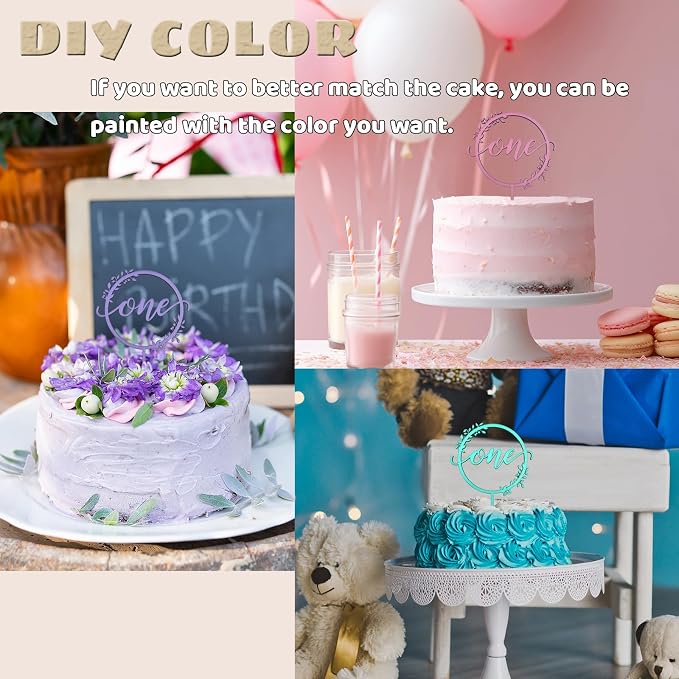 Wooden One Cake Topper - 1st Birthday Cake Topper Decoration Supplies, Suitable for Baby Shower Favors, Baby First Birthday Party or Photo Booth Props (Style:Garland)