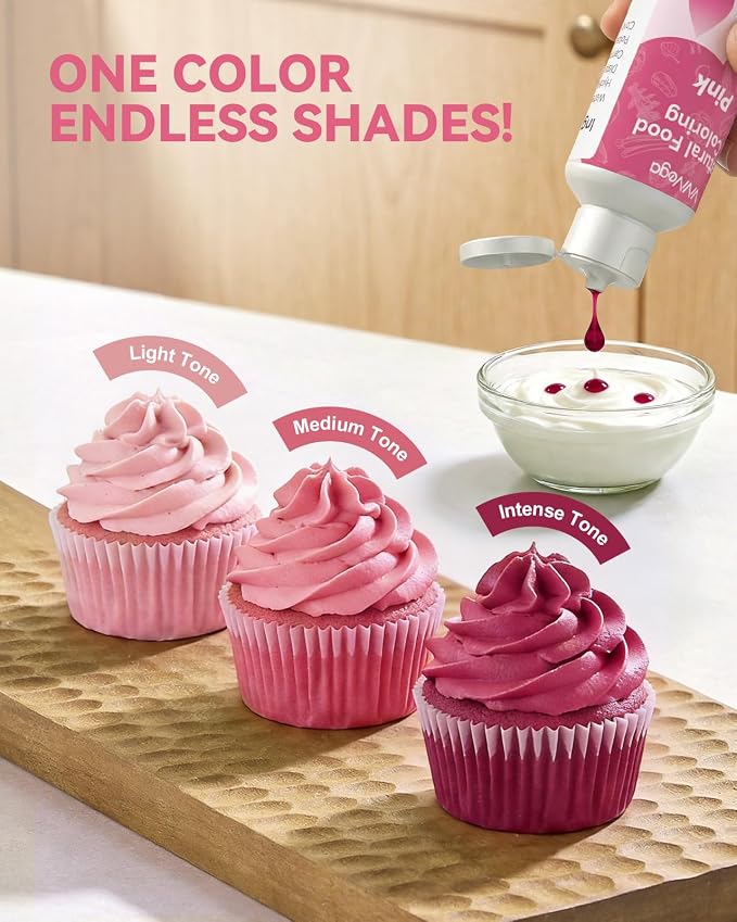 Dye-Free Food Coloring, Natural Food Coloring Gel No Artificial Dyes, Non-Toxic, Natural Food Dye for Icing, Frosting, Cake Decorating, 40 Milliliters - Pink