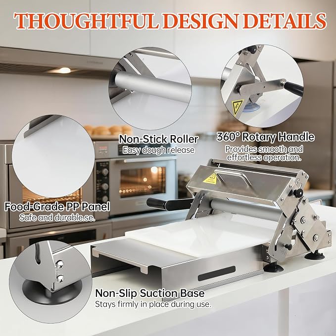 32.6" x 11.8" Folding Manual Dough Sheeter with PE Board – Stainless Steel Countertop Dough Roller Machine, Adjustable Thickness (0–25mm) for Pastry, Pizza, Croissant, Cookie & Pasta