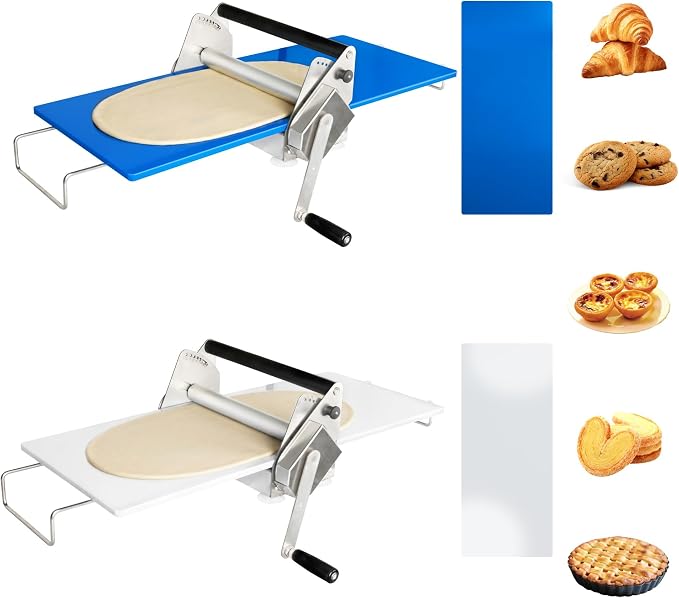 12" Dough Sheeter with 2 Sheeter Boards, 0.2-17.5mm Adjustable, Stainless Steel Manual Dough Roller Machine for Pizza, Puff Pastry Dough, Croissant - Home & Commercial Baking 5p1