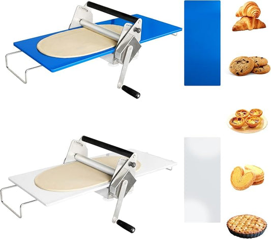 12" Dough Sheeter with 2 Sheeter Boards, 0.2-17.5mm Adjustable, Stainless Steel Manual Dough Roller Machine for Pizza, Puff Pastry Dough, Croissant - Home & Commercial Baking 5p1