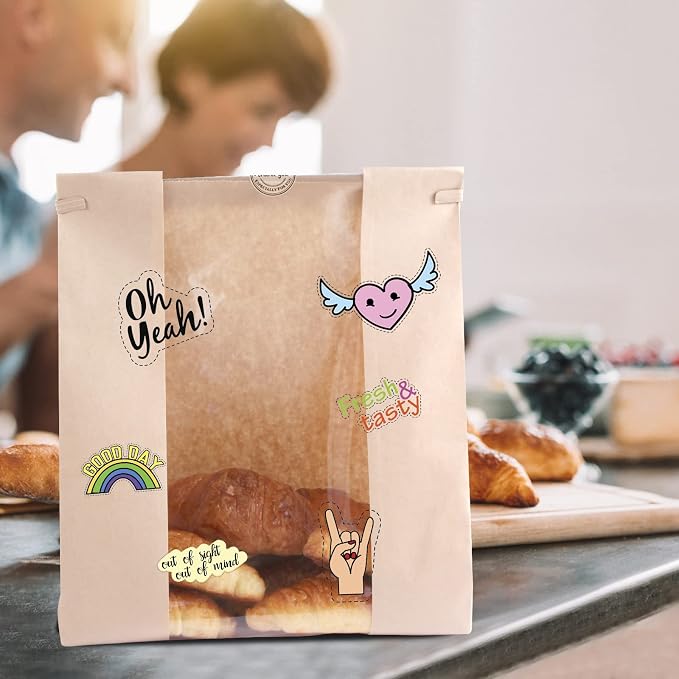 50 Pack Bakery Bags with Window, 13.8 x 9.4 Inch Large Paper Bread Bags for Homemade Bread, Tin Tie Tab Lock Brown Window Bag for Toast, Cookie, Loaf, Candy, Nuts