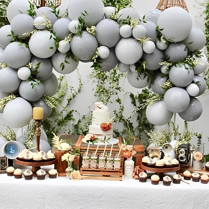 Voircoloria 110pcs Gray Balloons 12inch Grey Latex Party Balloons for Graduation, Wedding, Birthday, Gender Reveal, Baby Shower, Bridal Shower, Anniversary Party Decorations