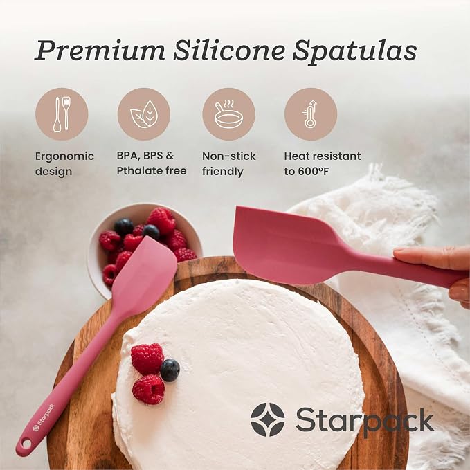 Starpack 'Scrape & Stir' Silicone Spatula Set (2 Pcs) - Heat Resistant Spatulas Set 600°F - Food Grade Kitchen Spatulas - LFGB Grade Nonstick Baking and Cooking Rubber Spatula Set