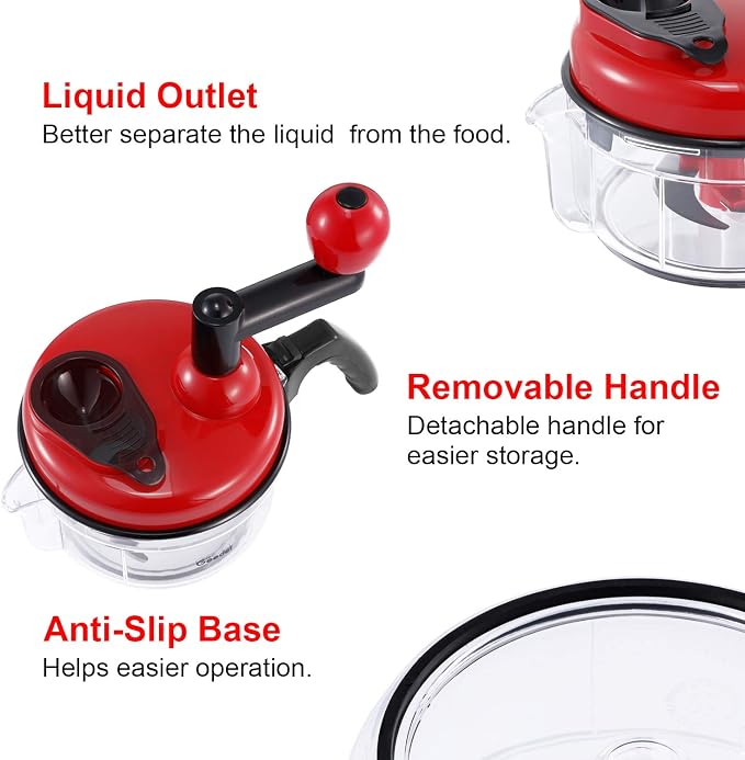 Geedel Hand Food Chopper, Quick Manual Vegetable Processor, Easy To Clean Rotary Dicer Mincer Mixer Blender for Onion, Garlic, Salad, Salsa, Nuts, Meat, Fruit, Ice, etc