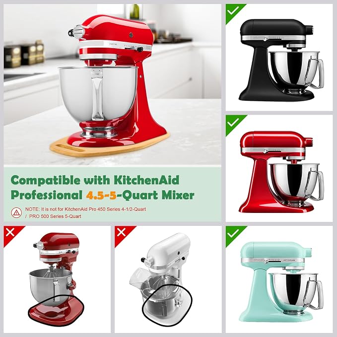 Mixer Slider Compatible with Kitchen aid Bowl Lift 4 .5-5 Qt Stand Mixer Bamboo- Kitchen Countertop Storage Mover Sliding Caddy for Kitchen Aid 4 .5-5 Qt Mixer (4 .5-5 Qt with handle-Natural)