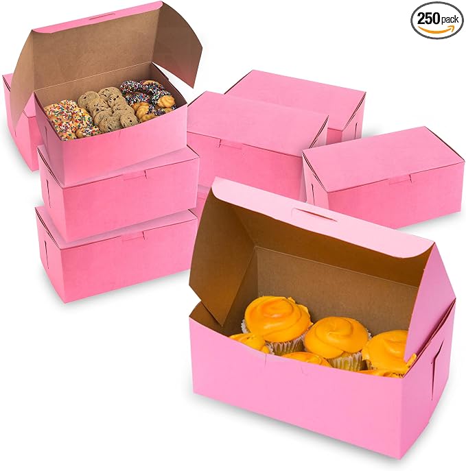 MT Products Pink Pastry Boxes 8" x 5" x 3.5" - Kraft Bakery Boxes No-Window (Pack of 250) - Made in USA