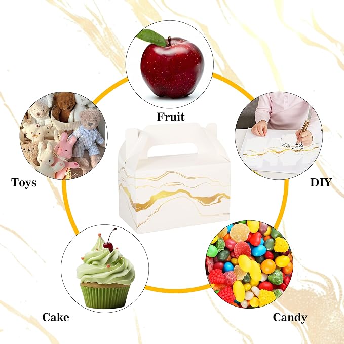 10 PCS Party Favor Treat Boxes, 6.5 x 4 x 4 Inches Gable Box with Handle, Goodie Boxes for Sweets, Candy, Cookie, Mother's Day, Wedding, Baby Shower, Graduation, Annivesary, White