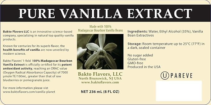 Bakto Flavors Pure Madagascar Vanilla Extract, 8 Ounces