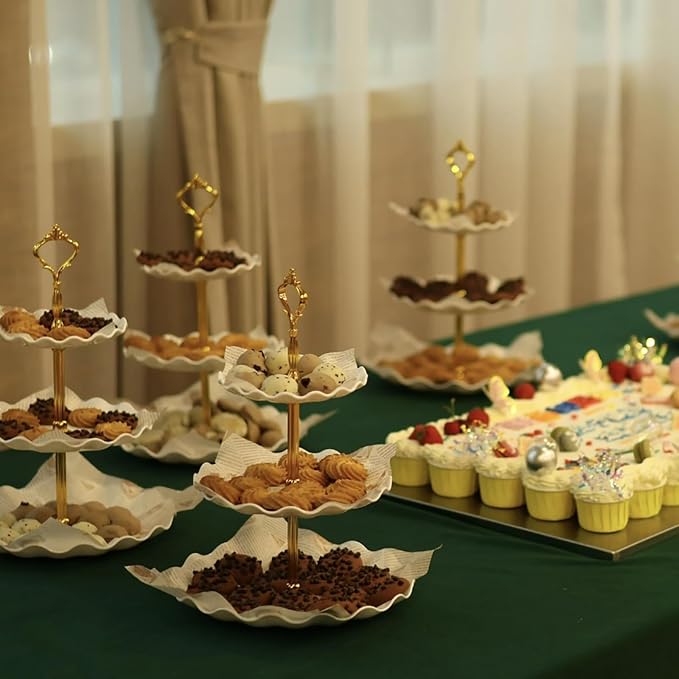 5 Pcs Cake Stand Set with 2 Tier Holders & 3 Appetizer Trays for Party | Food safe PP material,Easy to assemble,suitable for various events,weddings, birthday parties, Christmas parties, etc