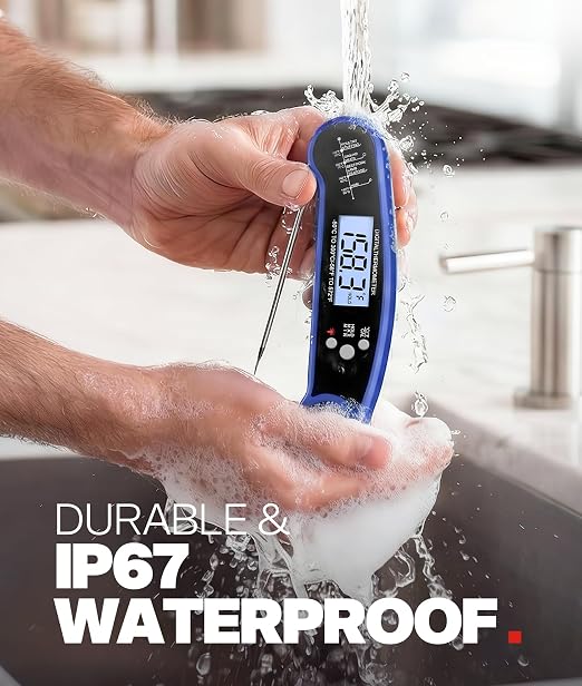 Meat Thermometer Digital – Instant Read Food Thermometer for Grilling, BBQ, Air Fryer, Smoker, Candy Making with Foldable Probe, Kitchen Gadgets, BBQ Essentials, Gift for Dad, Men, Blue