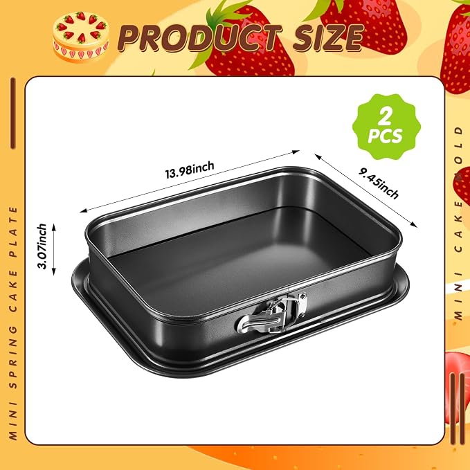 Uiifan 2 Pcs Non Stick Springform Pans Cheesecake Pan Rectangle Springform Pans Square Cake Pan with Removable Bottom for Kitchen Baking Roasting Muffin Bread Cake Brownie Bakeware (13 x 9 x 3 in)