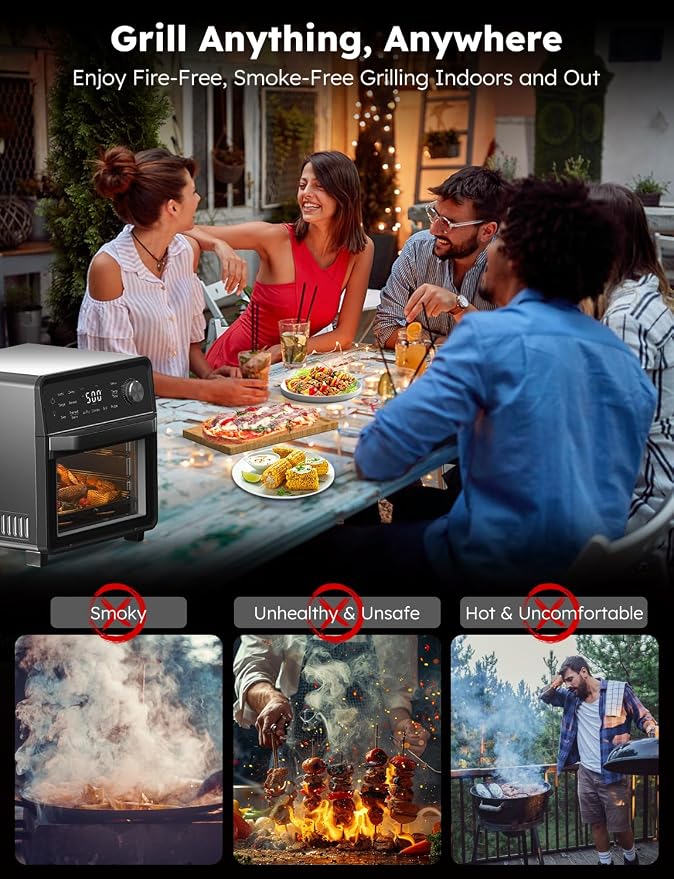 Nuwave Plug-In Grill Air Fryer Oven Combo w/Sheath Heaters, Authentic Char Flavor, 2026 New Convection System, 2X More Even, 100 Presets, Smarter Probe, 50-550°F, Stainless Steel