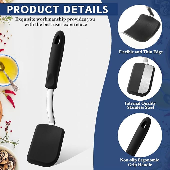 Small Silicone Spatula Flexible Silicone Cookie Spatula Heat Resistant Small Pancake Turner for Kitchen Use Nonstick Cookware No Scratch Cooking Flipper for Egg Pancake