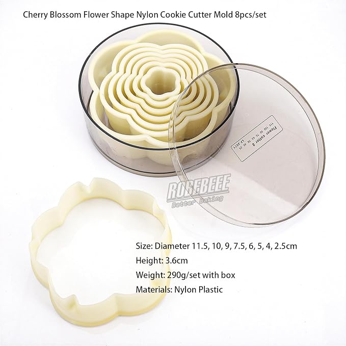 Multi-Shape Nylon Cookie Molds Round Square Star Plastic Geometry Biscuit Cutter Dough Mousse Bread Slicer DIY Bakery Utensils (Cherry Blossom)