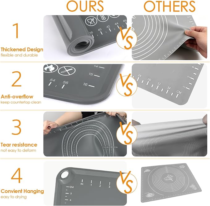 Extra Large Silicone Pastry Mat 20" x 28", Thick Baking Mat with Measurements and Edge Heightening, Non-Slip Food Grade Silicone Pad for Dough Kneading, Rolling Pie Crust, and Countertop Protection