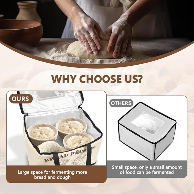 Bread Proofing Box,Folding Dough Proofing Warming Box with 50-113℉ Temp Control & 12h Timer, Proofer Oven for Sourdough, Bread Baking, Pizza, Yogurt, Kombucha, 5-Layer Fabric