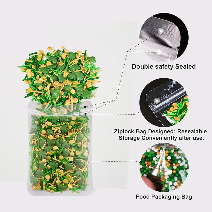 HUEBEATY 6-in-1 St. Patrick’s Day Sprinkles for Cake Decorating – 180g Green & Gold Shamrock Sprinkles Mix with Nonpareils, Jimmies & Sanding Sugar – Edible Green Sprinkles for Cupcakes, Cookies & Spring Desserts
