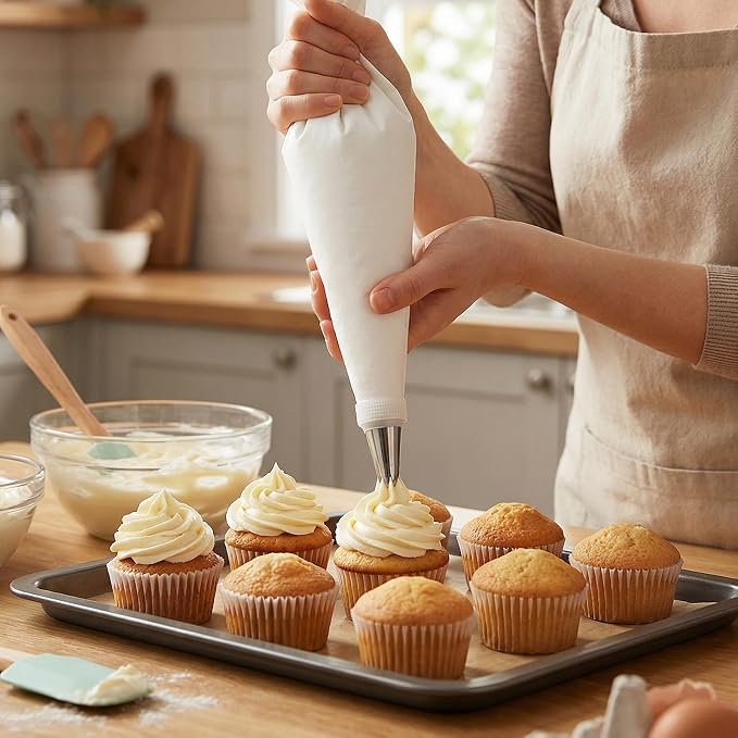 3-Pack Piping Bag Reusable,Big Piping Bags,Mangas Pasteleras Reusables 20-Inch, White Cloth Cake Decorating Bag,with Hanging Loop for Cake Decorating, Leak-Resistant & Dishwasher Safe