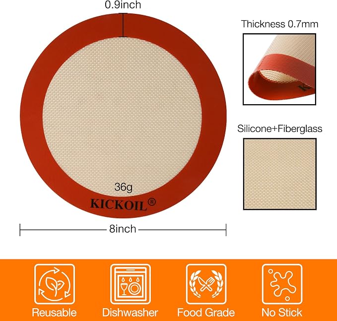 Round Silicone Baking Mats Set of 2-Silicone Mat for 8 Inch Pizza Cake Pan Air Fryer,Non-Stick Reusable Heat Resistant Baking Sheets for Bread Cookies Rolling Pie Tortilla Pastry Dough