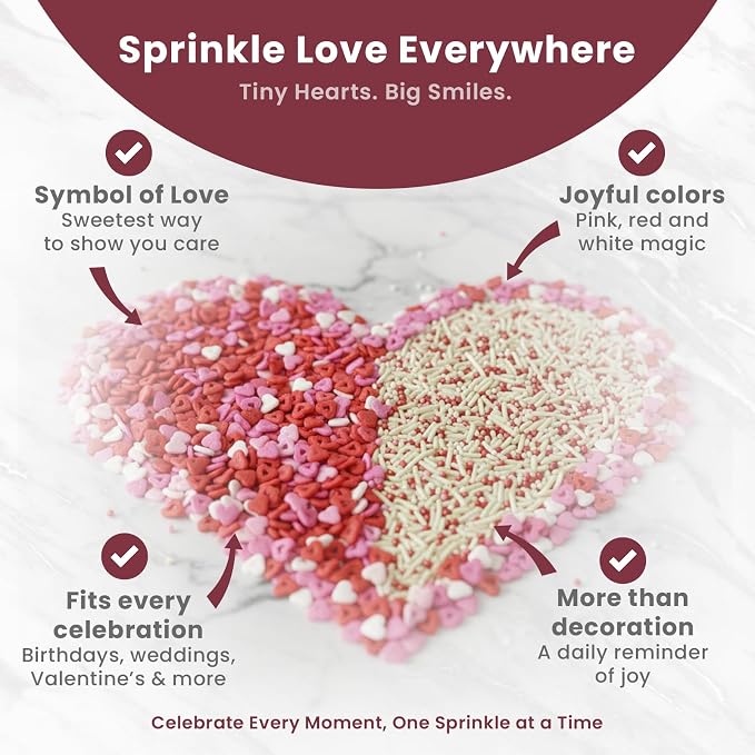 Dye-Free Red & White Bulk Sprinkles 2.76 lbs (1.25kg) - Vegan, Gluten-Free, Halal, Kosher Edible Jimmies & Nonpareils for Commercial Bakery Supplies, Professional Cake Decorating, Wholesale