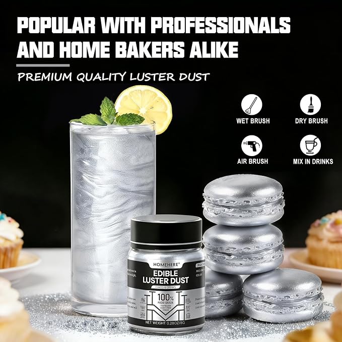 HomeHere Edible Luster Dust Food-Grade Glimmer Powder Glitter for Cake Decorating 8g, Edible Sprinkle Glitter for Cocktails Drinks Baking Candy Dessert Chocolate Vegan Tasteless