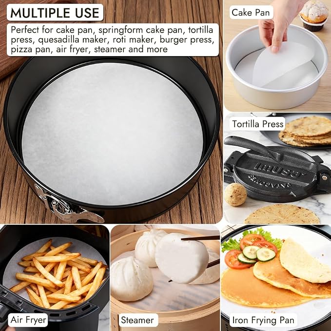BYKITCHEN 9 Inch Parchment Paper Rounds, Set of 150, Non Stick Round Parchment Paper for Baking, Pre-cut Cake Pan Liners for Round Cake Pan, Springform Pan, Air Fryer and More