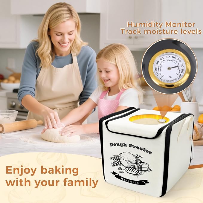Homelove Folding Bread Proofing Box, 65-125℉ Temp Control & 24H Timer, Dough Proofer with Humidity Meter & Metal Rack, Collapsible Fermentation Box for Sourdough, Pizza, Yogurt, Kombucha