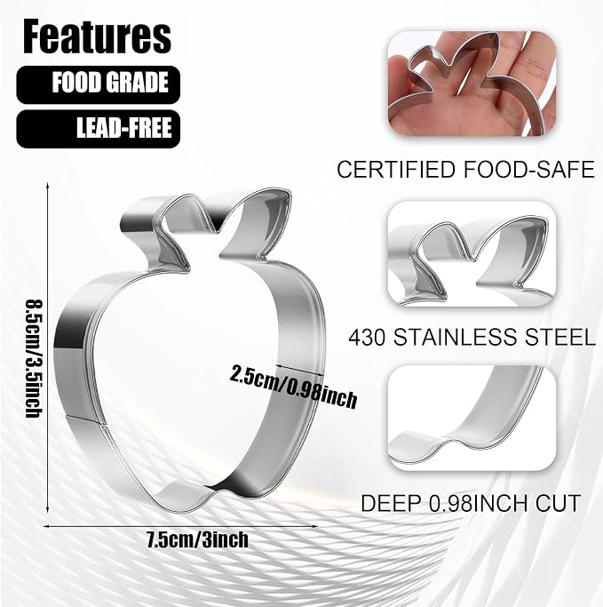Molain Apple Cookie Cutter, 3.5 Inch Apple Cutter Fruit Cookie Cutters Apple Shapes Biscake Cutter for Graduation Fall Thanksgiving Back to School Themed Mold Stainless Steel