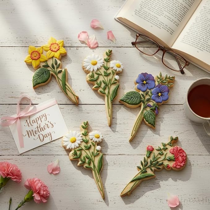 Birth Flower Cookie Cutter April Daisy 3D Embosser Stamp with Detailed Petal Texture - Birth Month Flower Fondant Biscuit Baking Tools - Personalized Birthday Mom Gift Party Decorating 3.5"